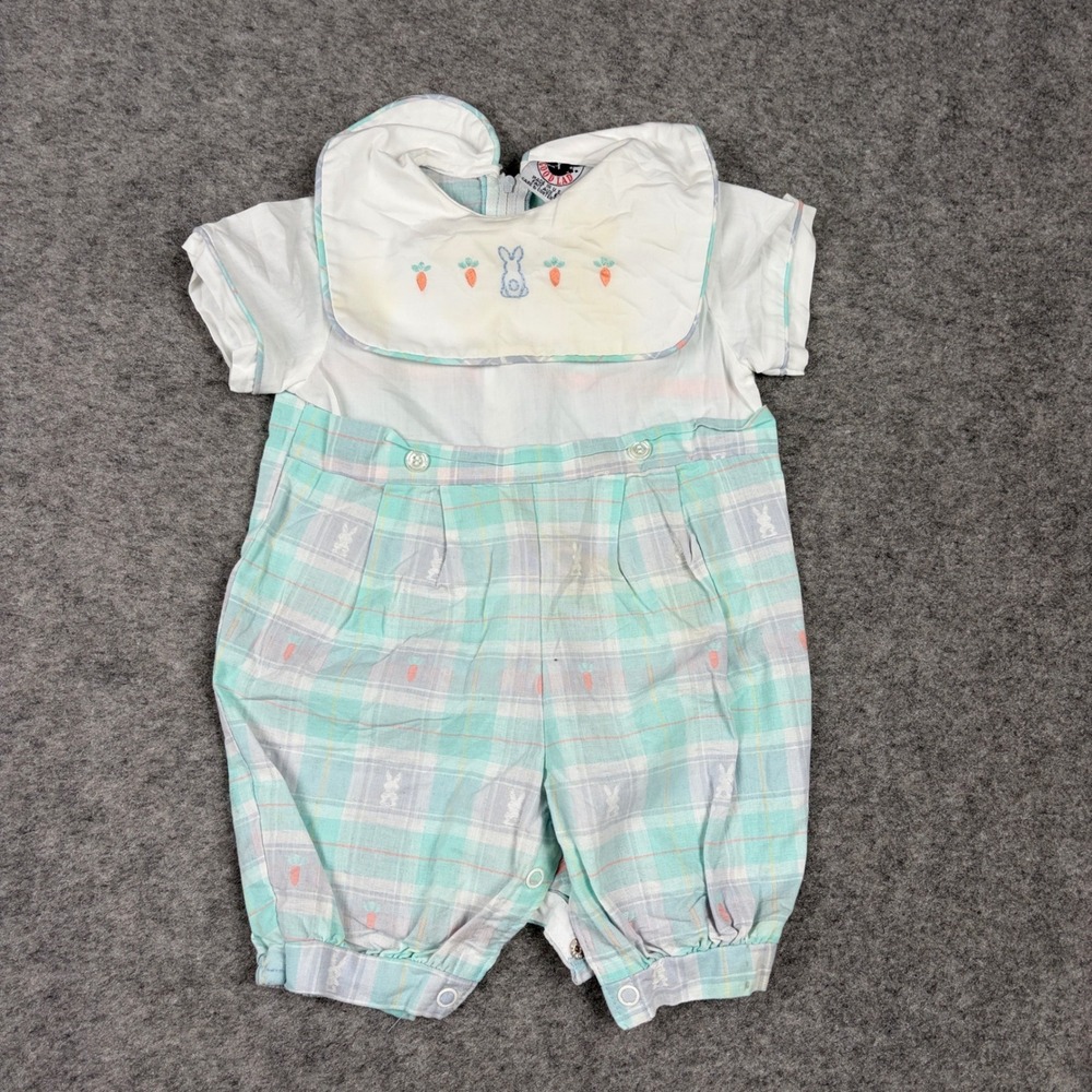 Good Lad Romper Baby Boy 6-9 Months Vintage Plaid Bunny Easter One Piece Preppy